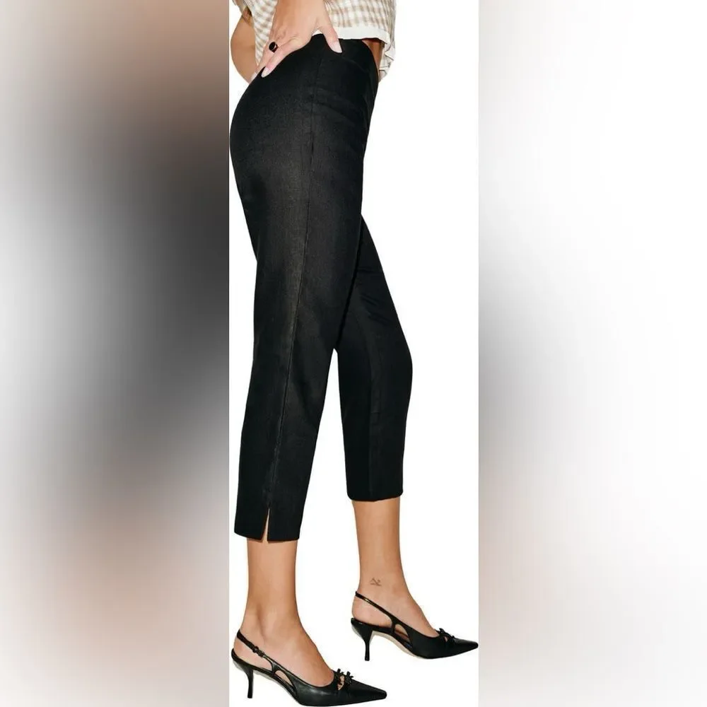 Reformation Petra Low Rise Linen Pedal Pusher Black Women's Cropped Pants-Size 8